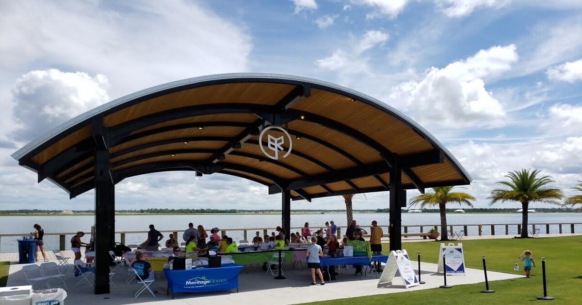 A modern, sustainable home in Babcock Ranch, Florida with solar panels